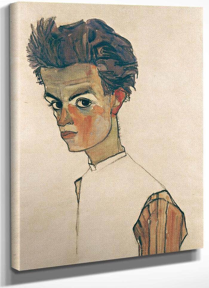 Self Portrait With Striped Shirt By Egon Schiele Fine Art Print