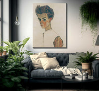 Self Portrait With Striped Shirt By Egon Schiele Fine Art Print