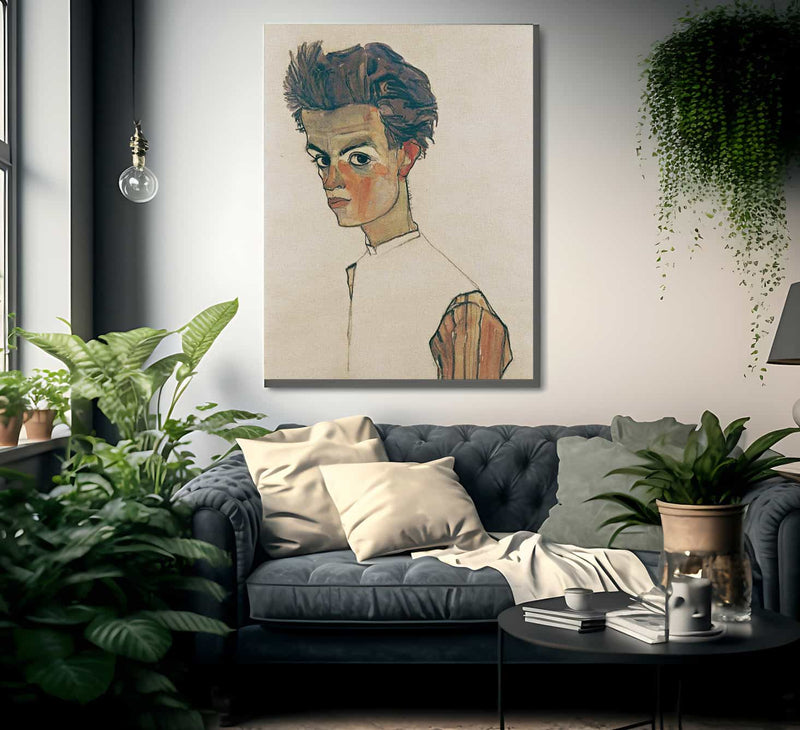 Self Portrait With Striped Shirt By Egon Schiele Fine Art Print