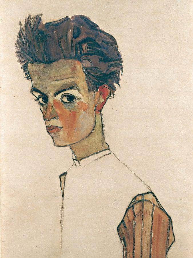 Self Portrait With Striped Shirt By Egon Schiele Fine Art Print