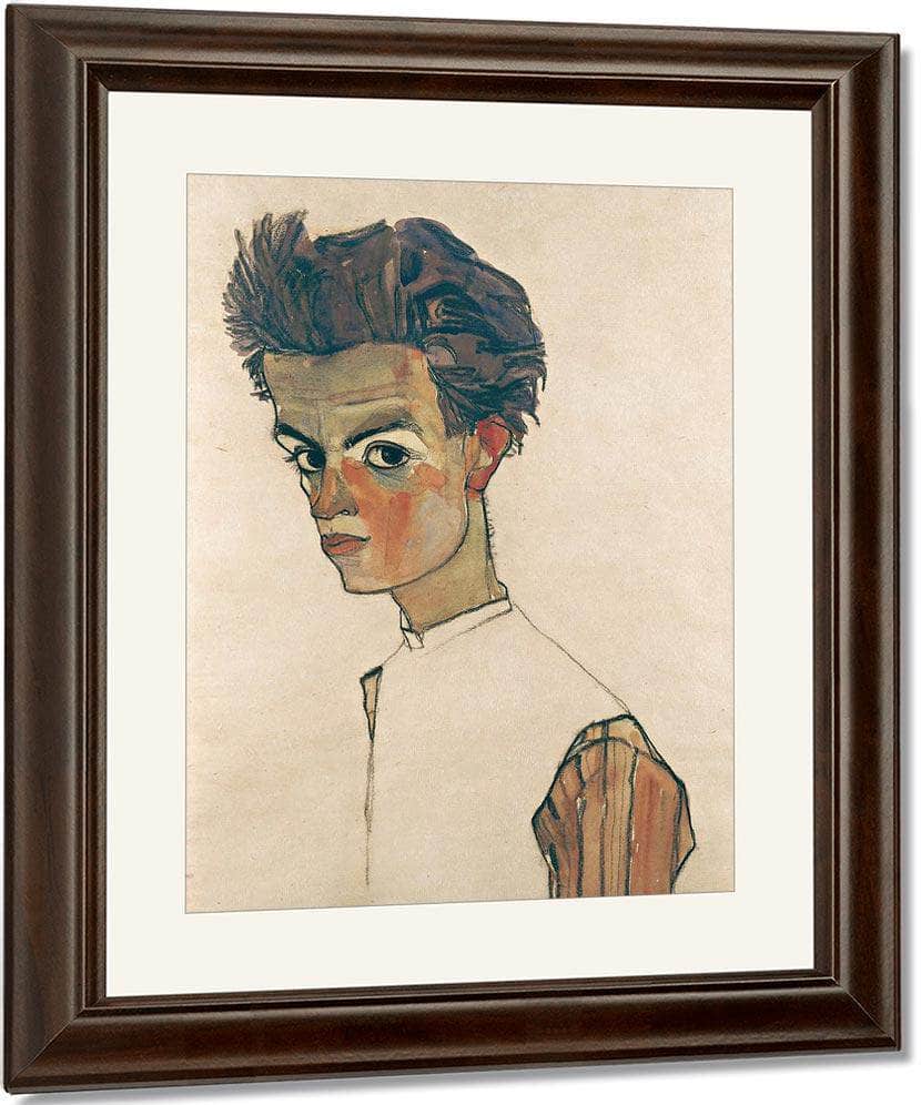 Self Portrait With Striped Shirt By Egon Schiele Fine Art Print