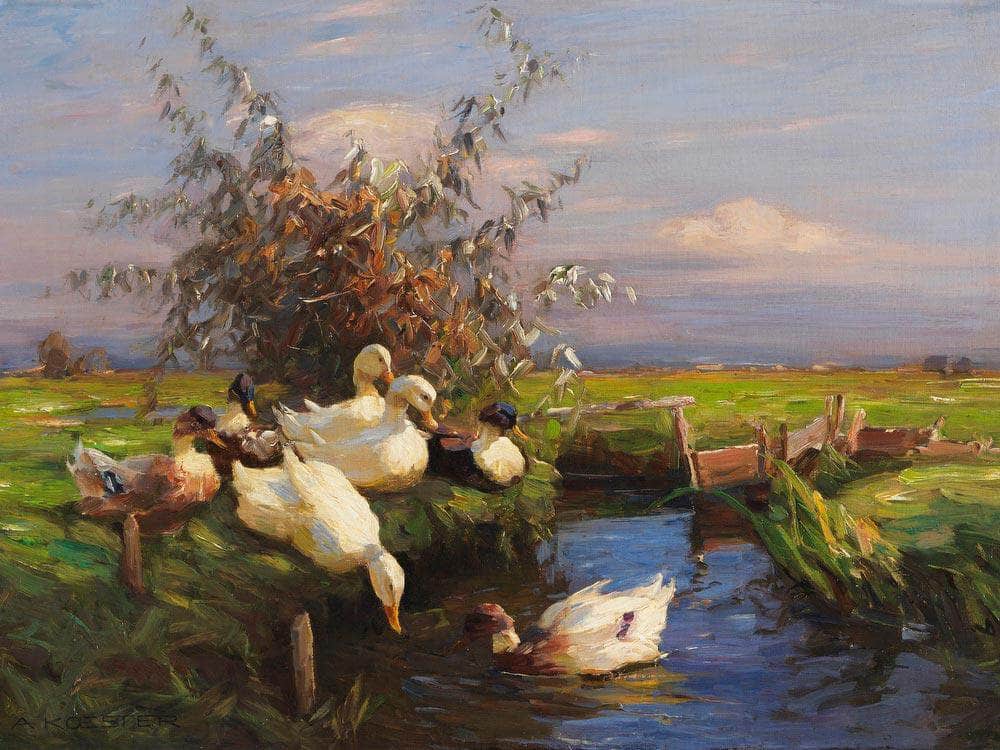 Seven Ducks At The Graben By Alexander Koester Fine Art Print