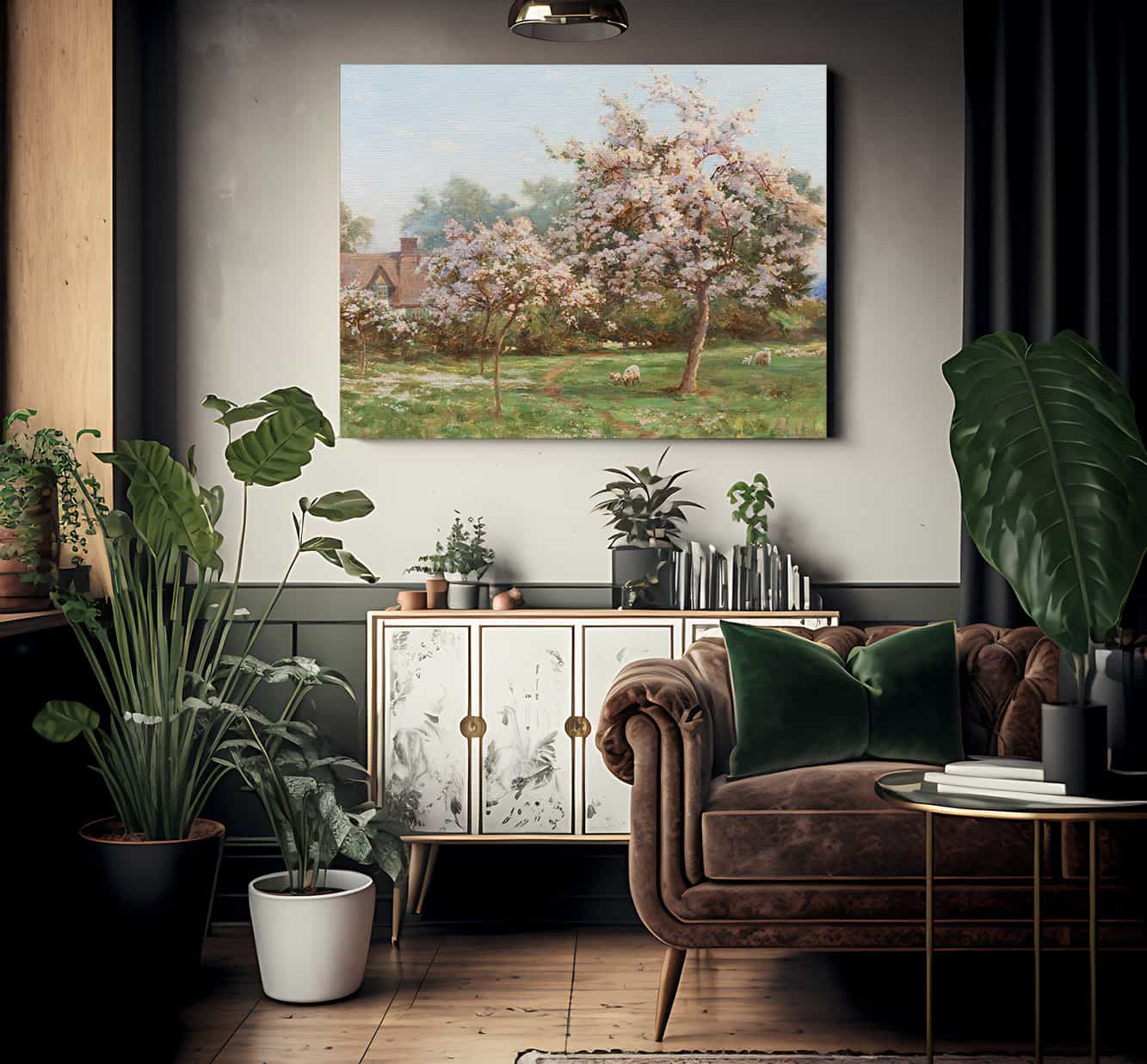 Sheep In An Orchard By Robert Reid Fine Art Print