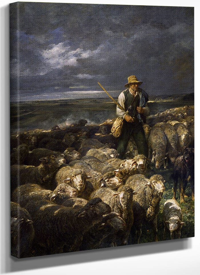 Shepherd And His Flock By Charles Emile Jacque Fine Art Print