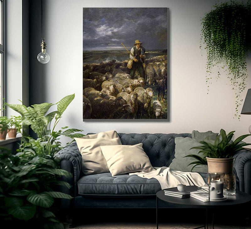Shepherd And His Flock By Charles Emile Jacque Fine Art Print