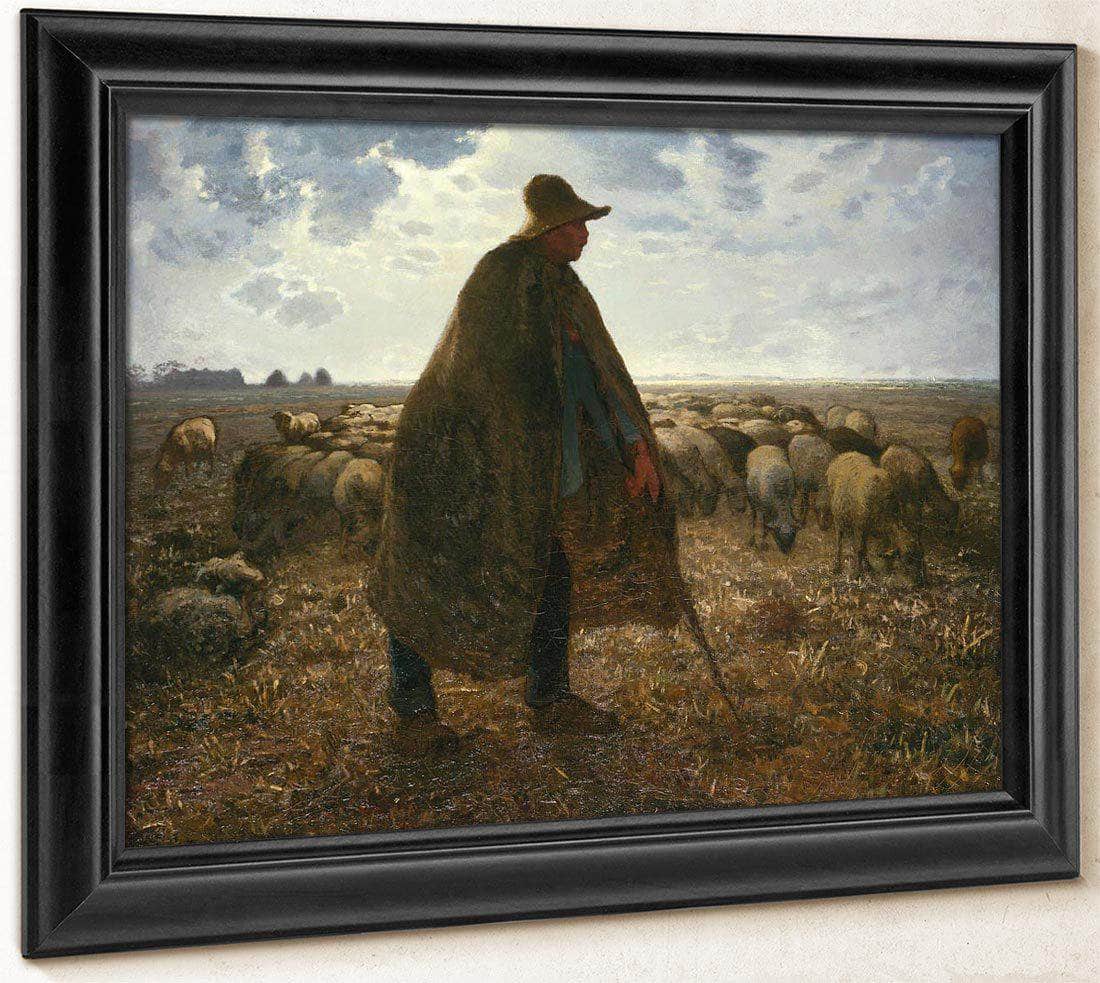 Shepherd Tending His Flock By  Millet, Jean Francois Fine Art Print