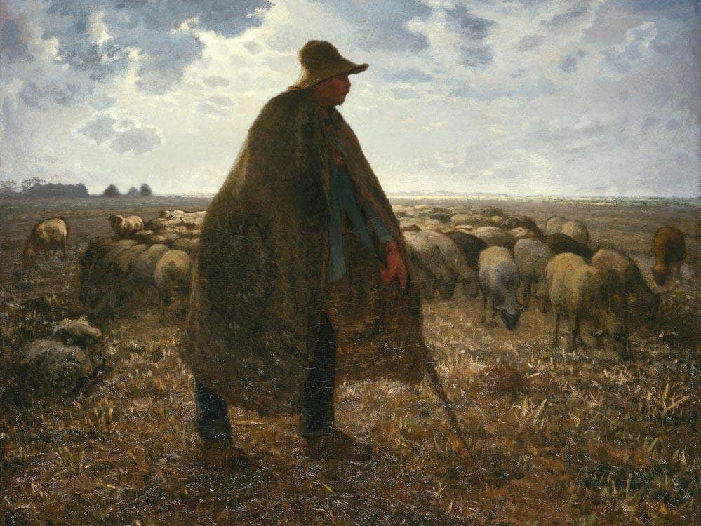 Shepherd Tending His Flock By  Millet, Jean Francois Fine Art Print
