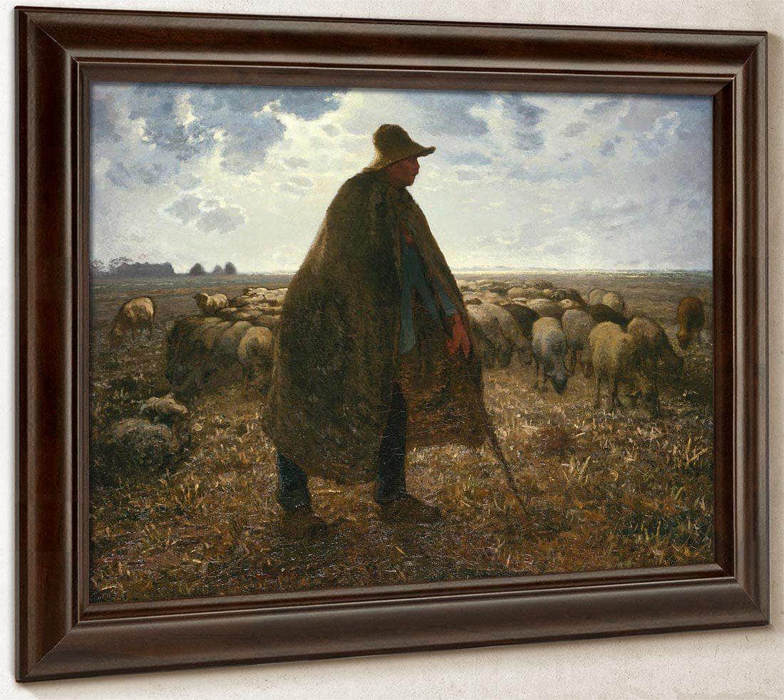 Shepherd Tending His Flock By  Millet, Jean Francois Fine Art Print