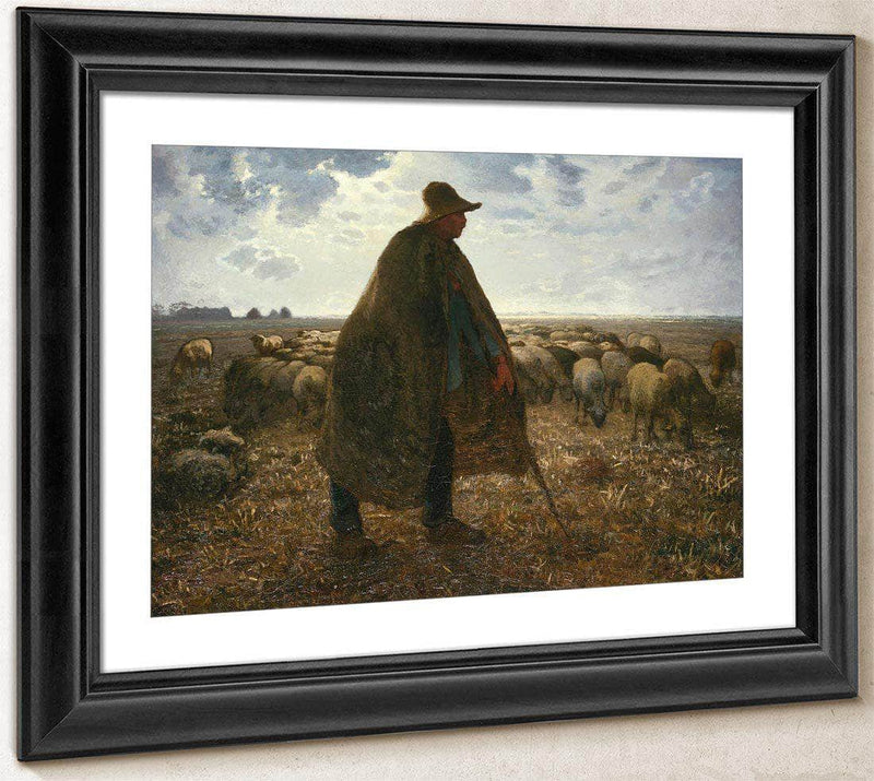 Shepherd Tending His Flock By  Millet, Jean Francois Fine Art Print