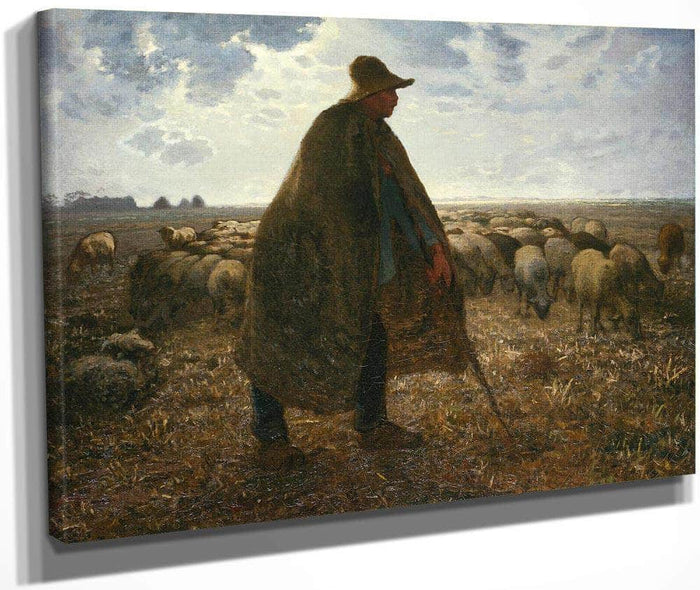 Shepherd Tending His Flock By  Millet, Jean Francois Fine Art Print