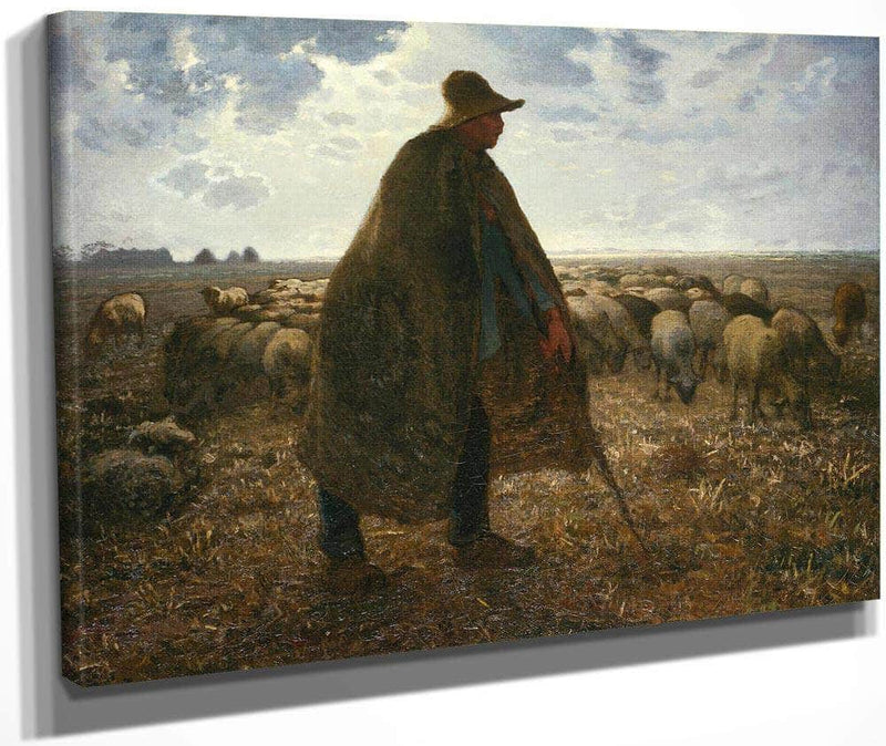 Shepherd Tending His Flock By  Millet, Jean Francois Fine Art Print
