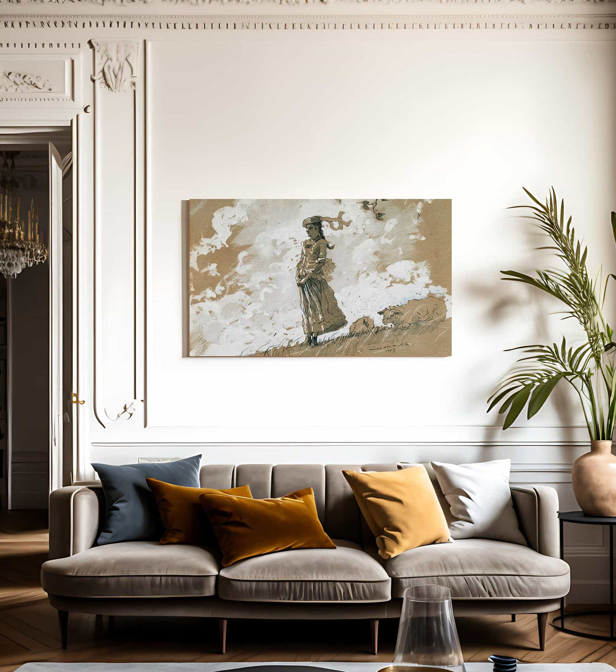 Shepherdess And Sheep By Winslow Homer Fine Art Print