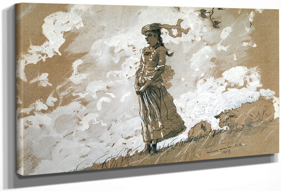 Shepherdess And Sheep By Winslow Homer Fine Art Print