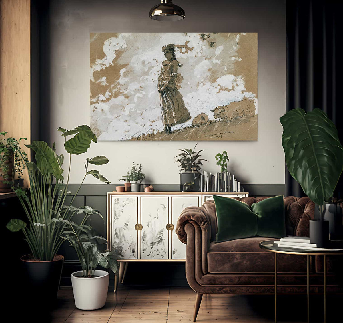 Shepherdess And Sheep By Winslow Homer Fine Art Print