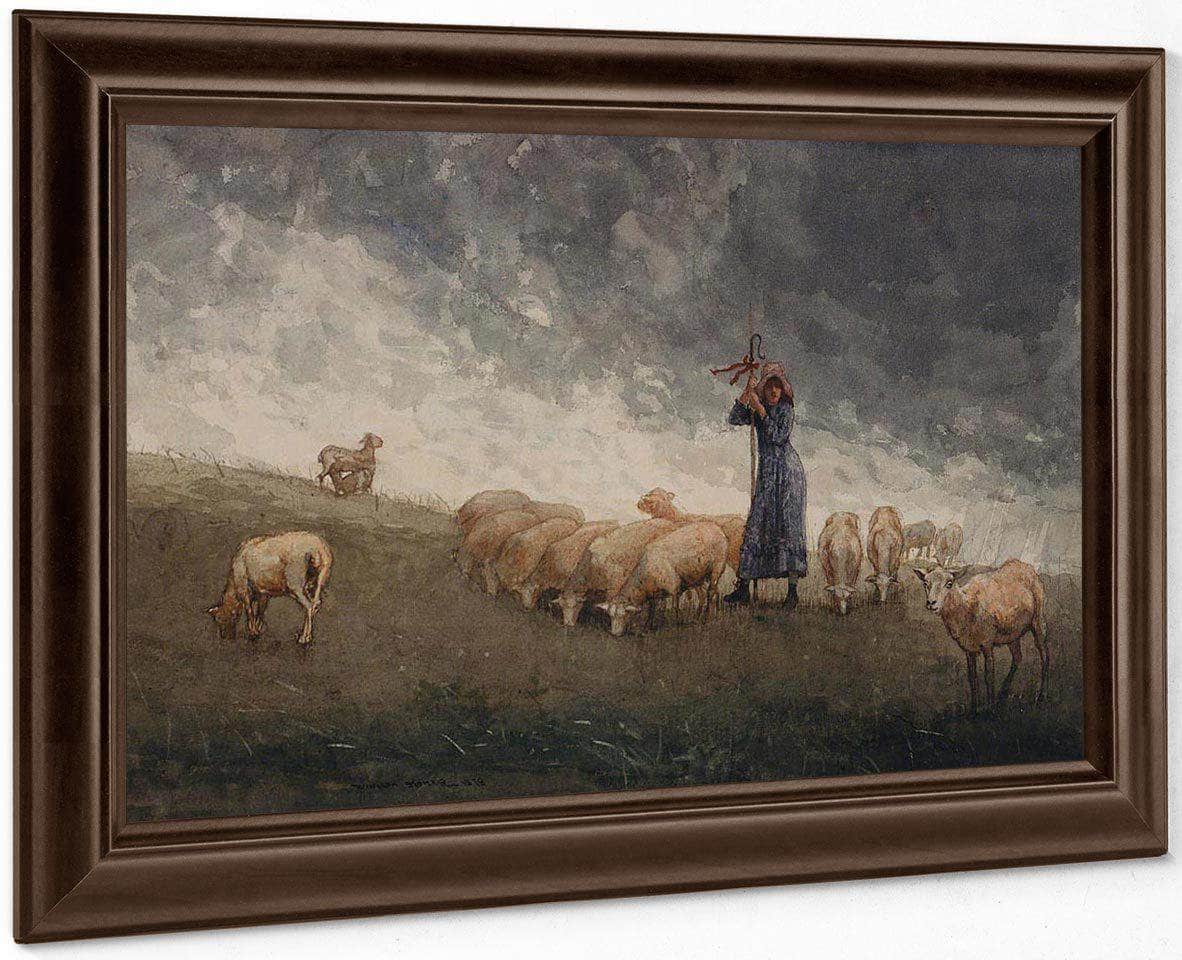 Shepherdess Tending Sheep By Winslow Homer Fine Art Print