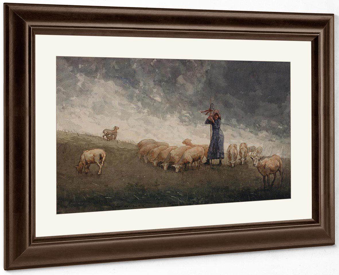 Shepherdess Tending Sheep By Winslow Homer Fine Art Print