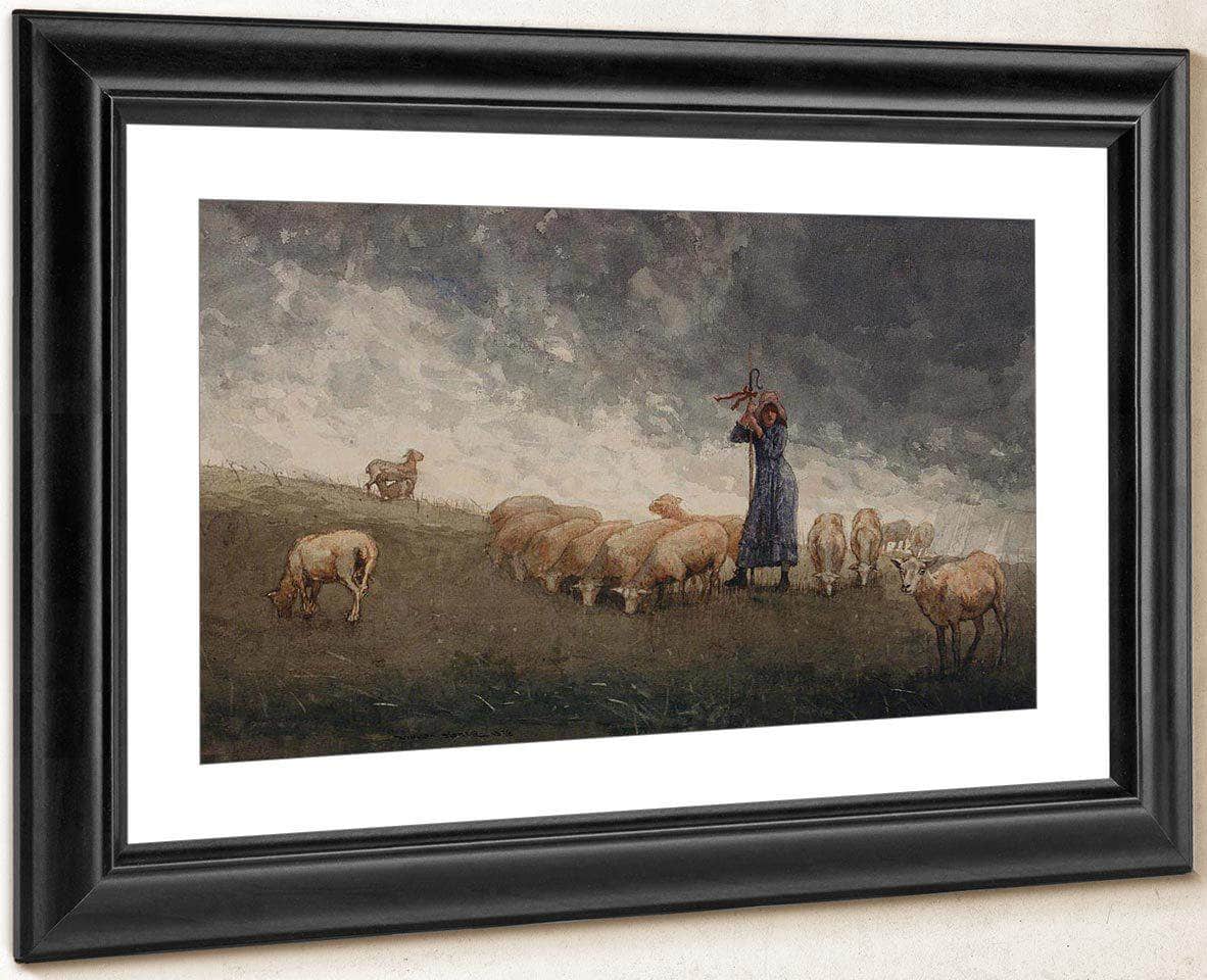 Shepherdess Tending Sheep By Winslow Homer Fine Art Print