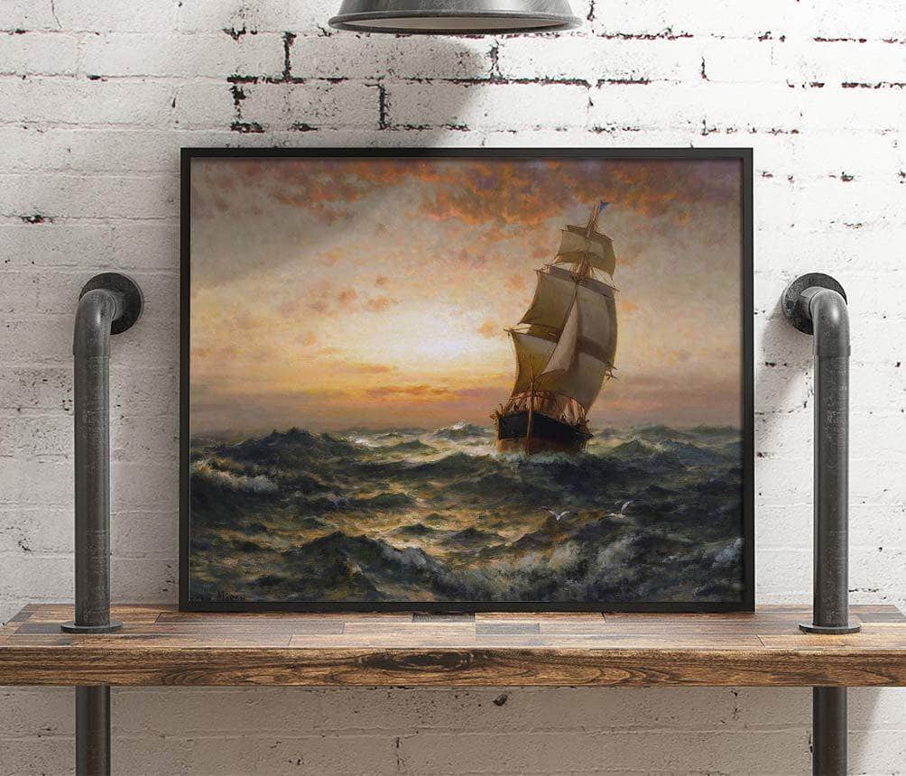 Ship At Sea Painting Edward Moran Canvas Art Fine Art Print