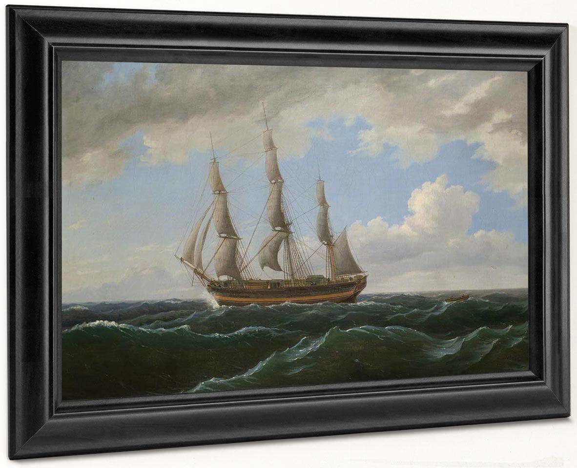 Ship Towing A Small Boat Astern By Birch Thomas Fine Art Print