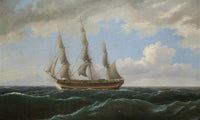 Ship Towing A Small Boat Astern By Birch Thomas Fine Art Print