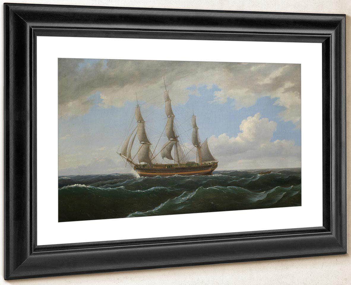 Ship Towing A Small Boat Astern By Birch Thomas Fine Art Print