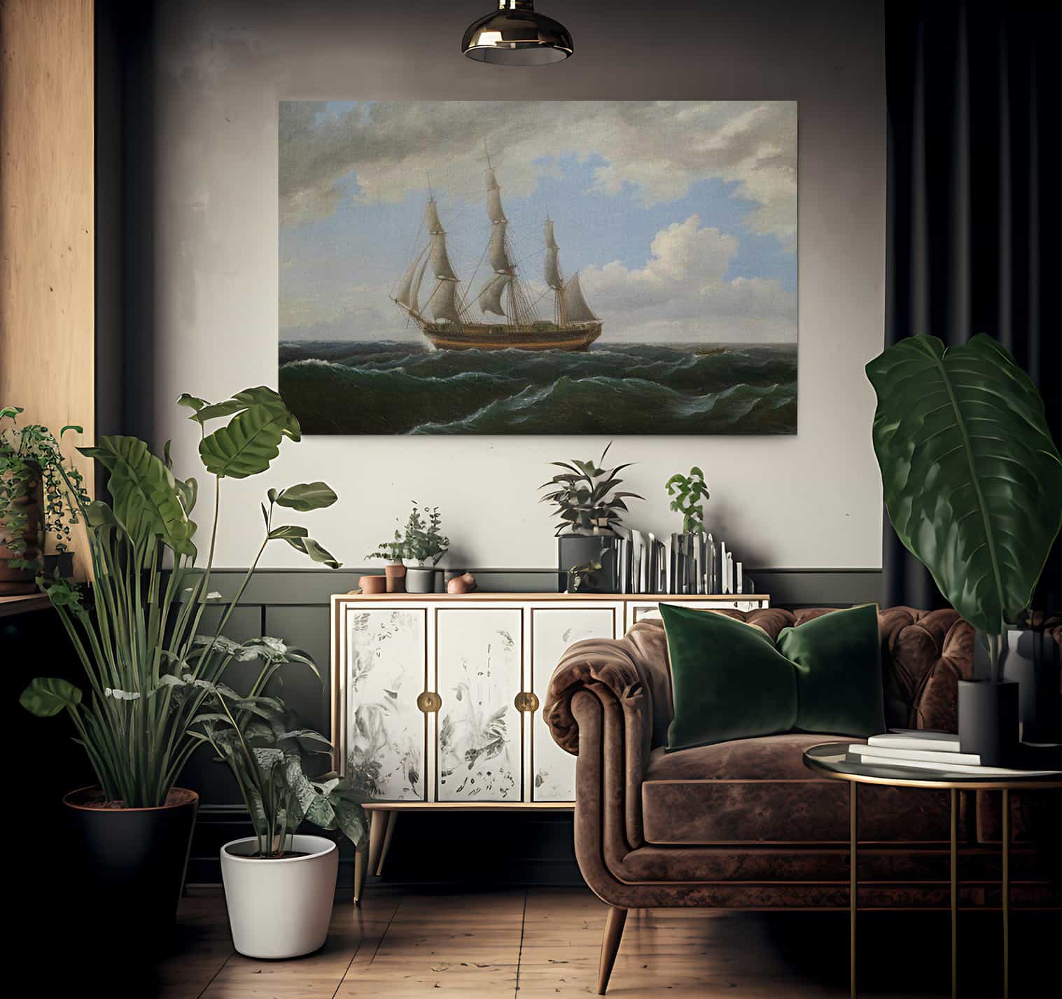 Ship Towing A Small Boat Astern By Birch Thomas Fine Art Print