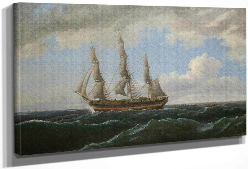 Ship Towing A Small Boat Astern By Birch Thomas Fine Art Print