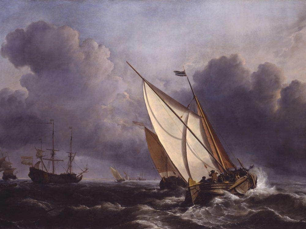 Ships In A Stormy Sea By Willem Van De Velde Ii Fine Art Print