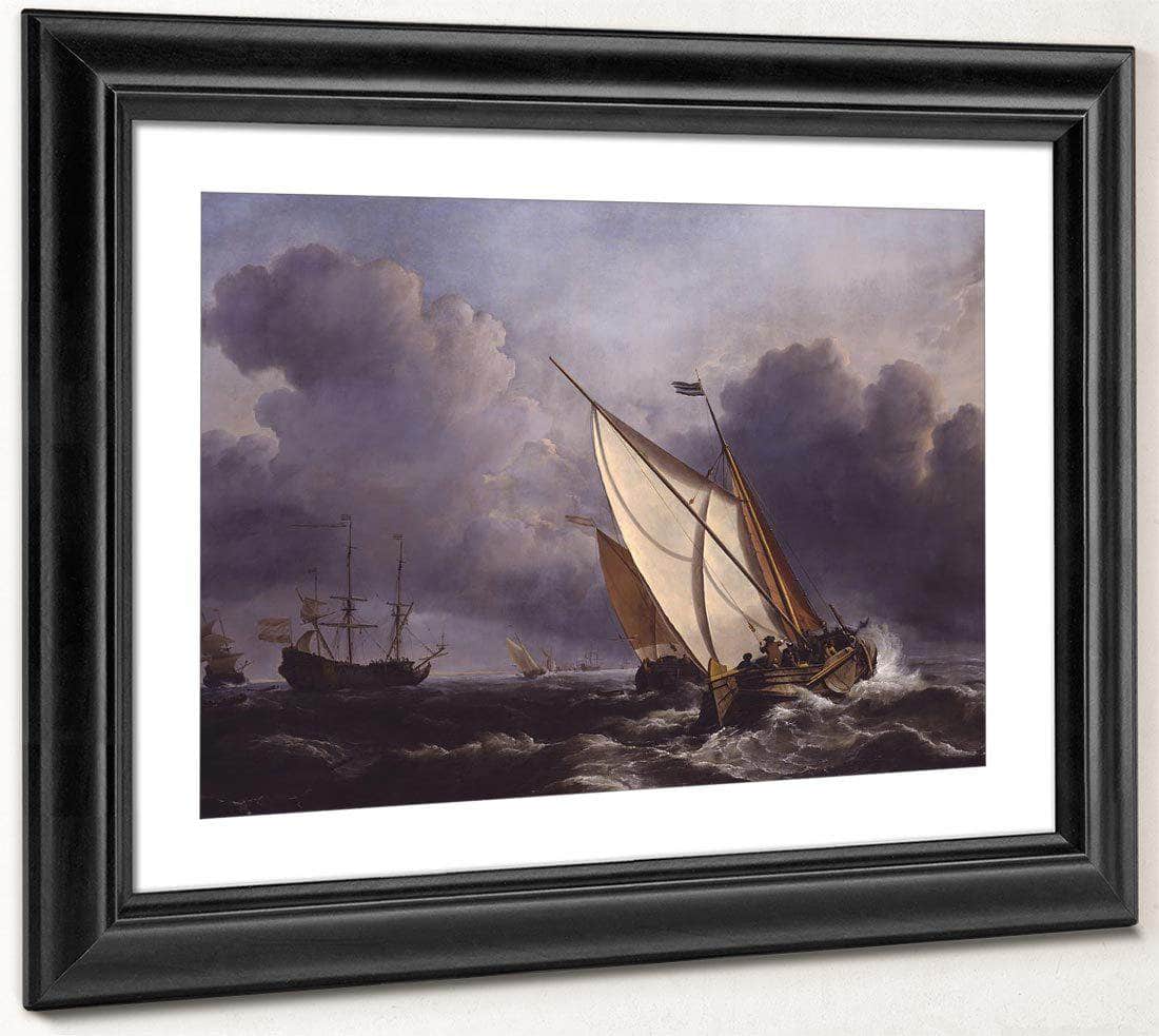 Ships In A Stormy Sea By Willem Van De Velde Ii Fine Art Print