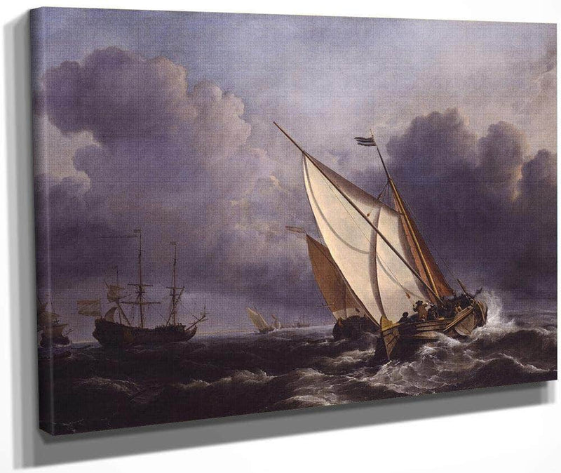 Ships In A Stormy Sea By Willem Van De Velde Ii Fine Art Print