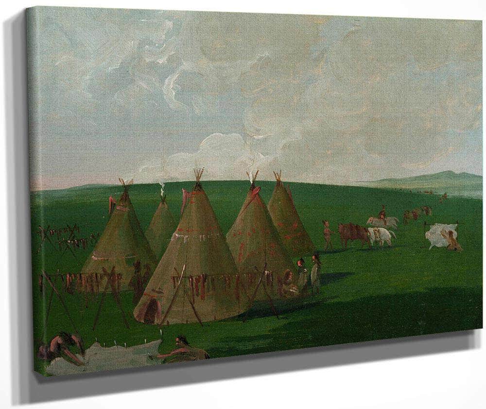 Sioux Encamped On The Upper Missouri, Dressing Buffalo Meat And Robes By George Catlin Fine Art Print