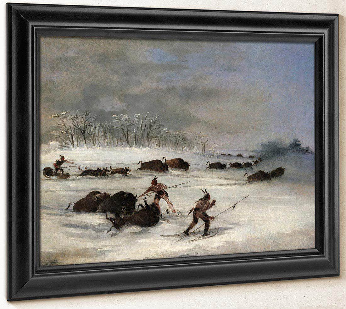 Sioux Indians On Snowshoes Lancing Buffalo By George Catlin Fine Art Print