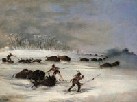 Sioux Indians On Snowshoes Lancing Buffalo By George Catlin Fine Art Print