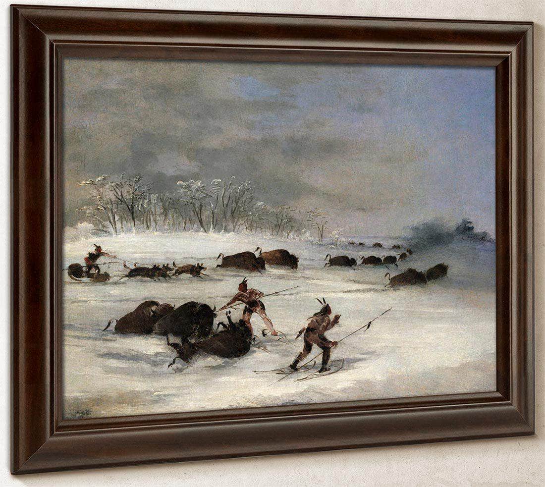 Sioux Indians On Snowshoes Lancing Buffalo By George Catlin Fine Art Print