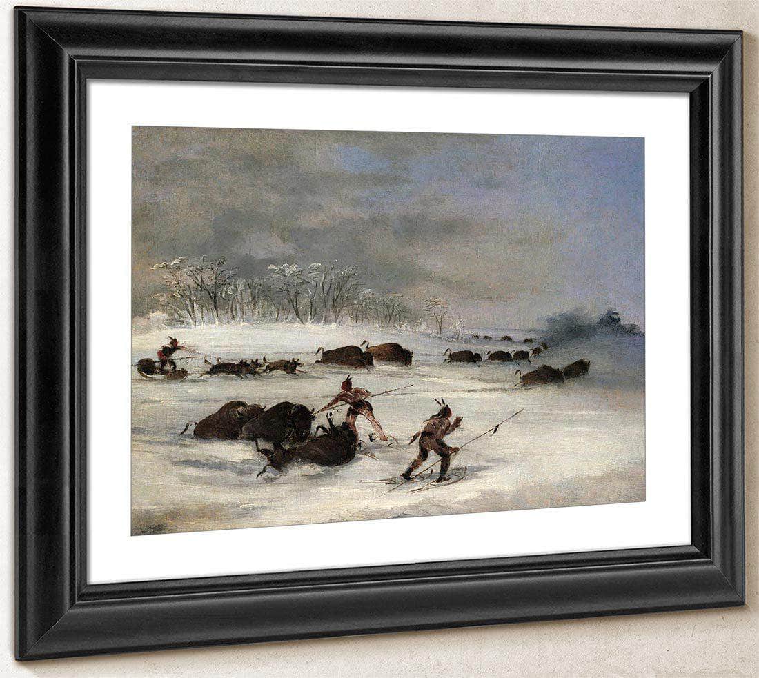 Sioux Indians On Snowshoes Lancing Buffalo By George Catlin Fine Art Print