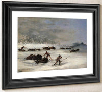 Sioux Indians On Snowshoes Lancing Buffalo By George Catlin Fine Art Print