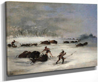 Sioux Indians On Snowshoes Lancing Buffalo By George Catlin Fine Art Print