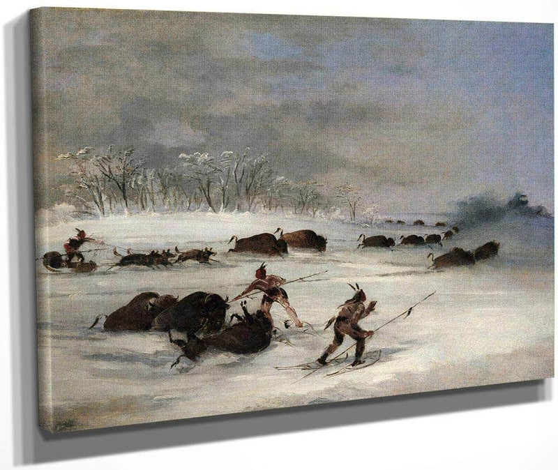 Sioux Indians On Snowshoes Lancing Buffalo By George Catlin Fine Art Print