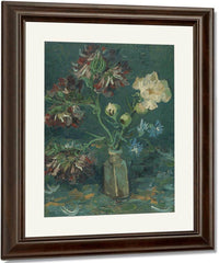 Small Bottle With Peonies And Blue Delphiniums By Vincent Van Gogh Fine Art Print