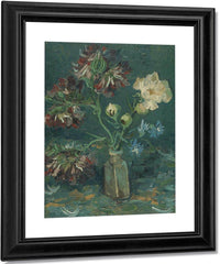 Small Bottle With Peonies And Blue Delphiniums By Vincent Van Gogh Fine Art Print