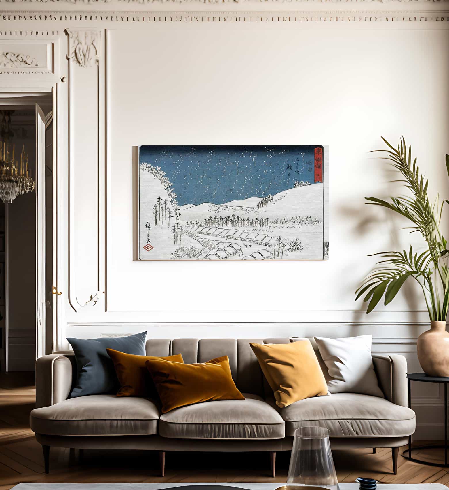 Snow Falling On A Town By Hiroshige Fine Art Print