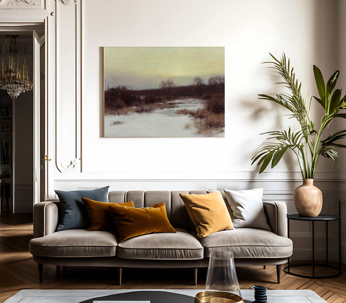 Snow Scene At Twilight By Bruce Crane Fine Art Print