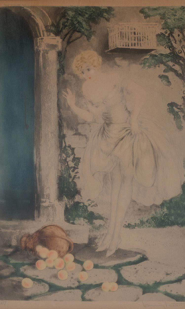 Spilled Apples Circa 1928 By Louis Icart Fine Art Print
