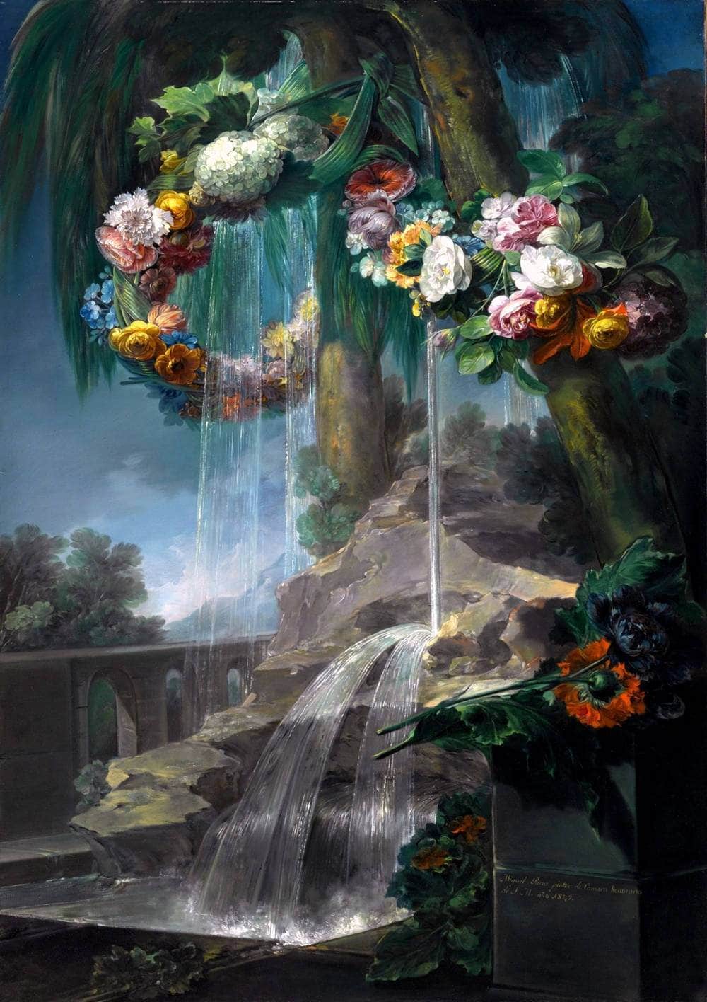 Spring Flowing With Garlands Of Flowers Painting Miguel Parra Abril Canvas Art Fine Art Print