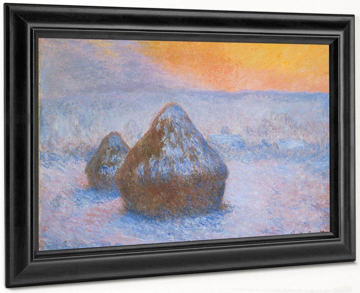 Stacks Of Wheat (Sunset Snow Effect) By Monet Claude Fine Art Print