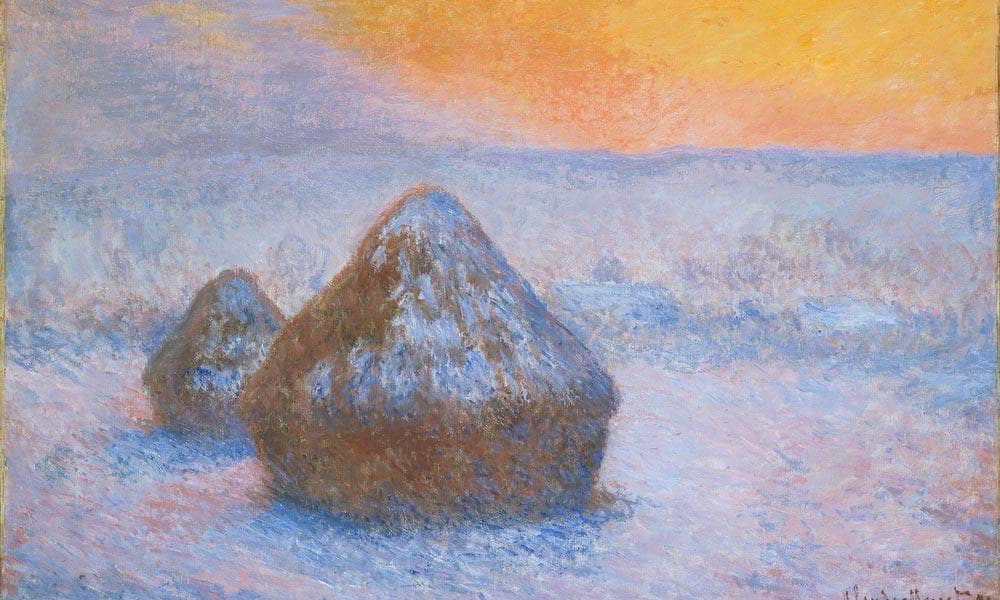 Stacks Of Wheat (Sunset Snow Effect) By Monet Claude Fine Art Print