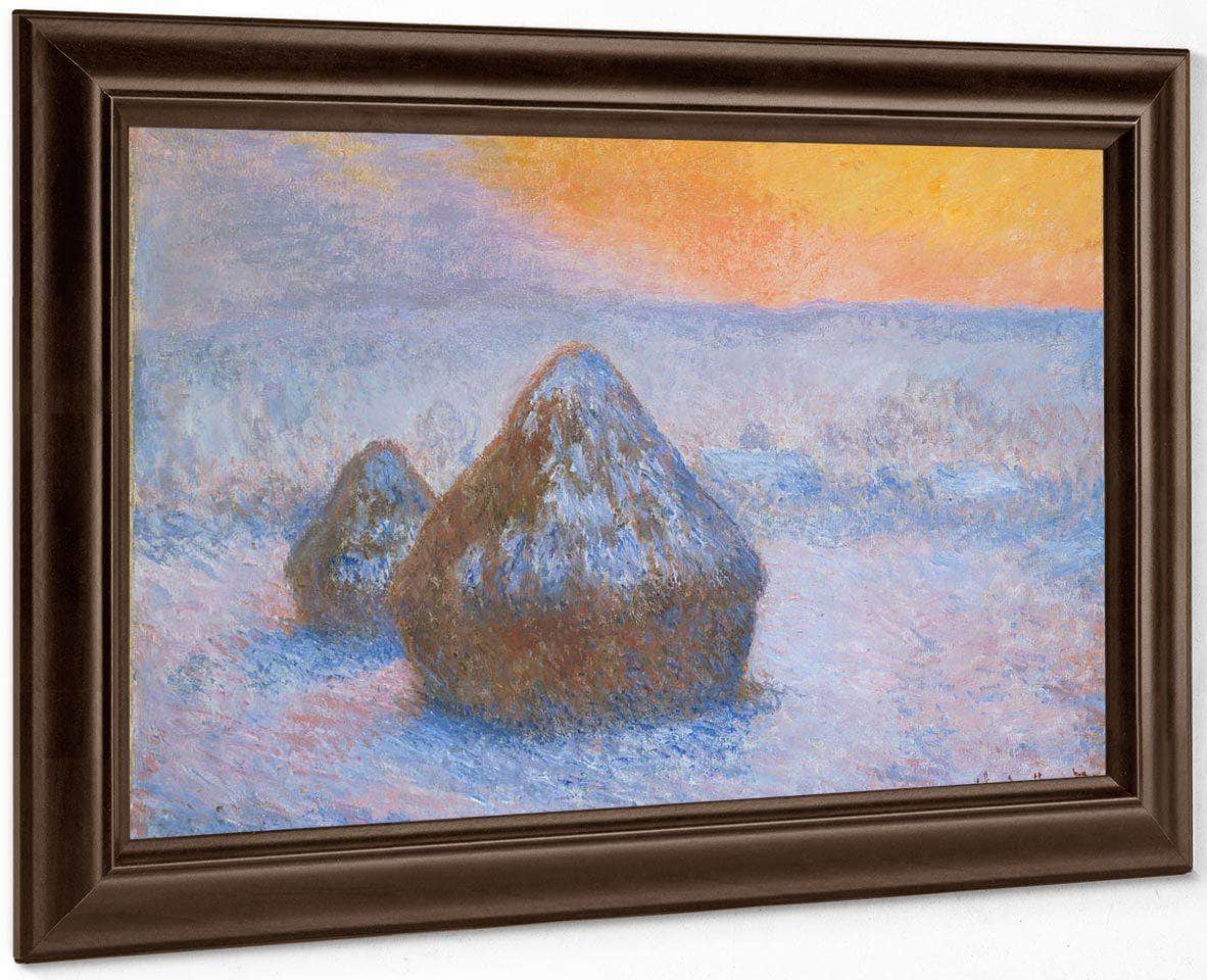 Stacks Of Wheat (Sunset Snow Effect) By Monet Claude Fine Art Print