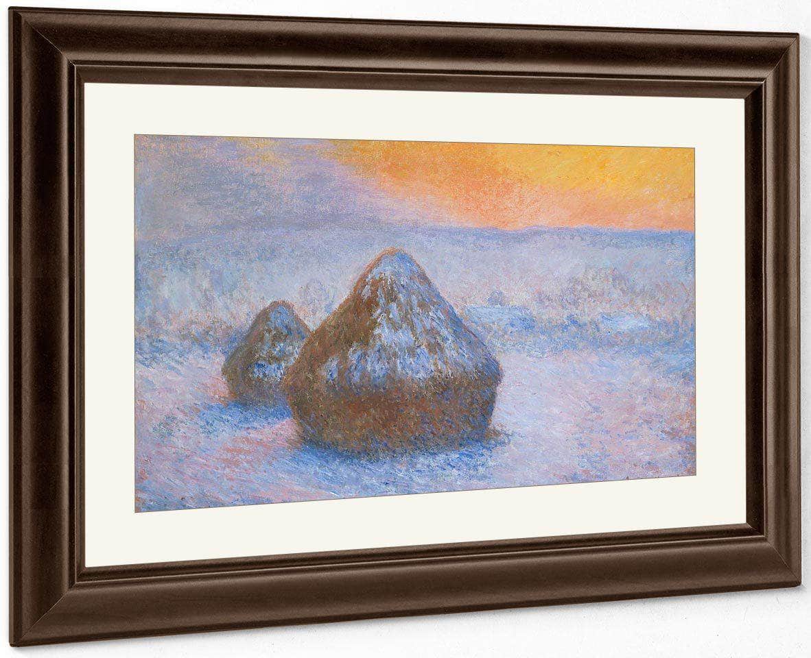 Stacks Of Wheat (Sunset Snow Effect) By Monet Claude Fine Art Print
