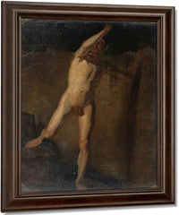 Standing Male Nude, Raised Right Arm, Right Foot Resting On Blocks By William Etty Fine Art Print