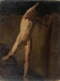 Standing Male Nude, Raised Right Arm, Right Foot Resting On Blocks By William Etty Fine Art Print